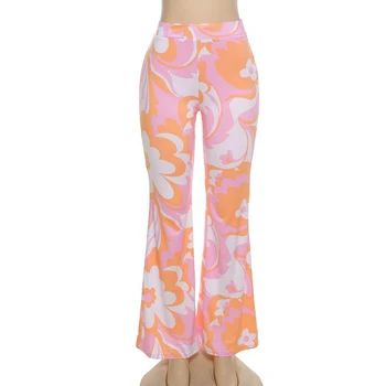 Femei Vara Asimetrie Print Floral Pantaloni De Moda Elegant Slim Flare Pantaloni Boem Stil Retro De Înaltă Talie Pantaloni