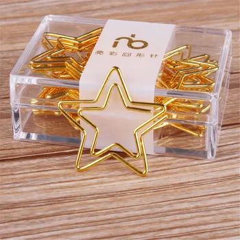 12 Buc/cutie Kawaii Cinci Stele a Subliniat Agrafă de Metal de Aur Marcaj Memo Clip de Hârtie Papetărie Clip Rechizite de Birou