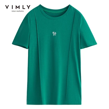 VIMLY de Vara Tricouri Pentru Femei de Moda Gât Rotund Imprimat Bumbac Haine Liber Casual cu Maneci Scurte T-Shirt Femei Topuri F7198
