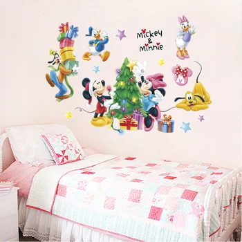 Disney mickey minnie rață goofy decalcomanii de perete camere copii decor acasă de desene animate de crăciun autocolante de perete din pvc de artă murală diy postere