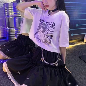 Gotic Femeie Fuste Arc Negru Dantelă Asieta Fusta Plisata Punk Întuneric Mediul Academic Estetic Japonez Stil Kawaii Fata Haine De Talie Mare