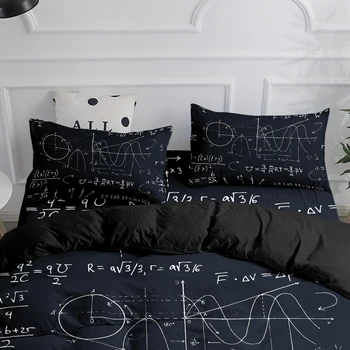 Formule matematice, Geometrice Alb-Negru 3D Set de lenjerie de Pat Carpetă Acopere Seturi de Regina King-Size de Lux, Decor Acasă Cuvertură Cuvertură de pat