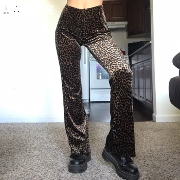 IAMSURE Leopard Imprimate Catifea Pantaloni Flare de Cauzalitate Streetwear-Sexy Slim Mid-Talie Pantaloni pentru Femei 2021 Codrin Toamna Joggeri