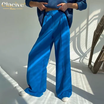 Clacive Albastru Office Pantaloni Femei 2021 Moda Pierde toată Lungimea Doamnelor Pantaloni Casual, de Înaltă Talie Pantaloni Largi Pentru Femei
