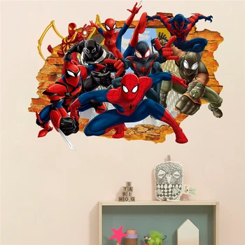 3d Gaură Film de Desene animate Spiderman 45*60cm Autocolante de Perete Pentru Camere de Copii Home Decor Disney Prin Decalcomanii de Perete de Artă Murală din Pvc Postere