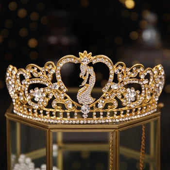 Vintage Diademe De Aur Și Coroane Pentru Nunta Accesorii De Par Regina Femei Frumoase Diademe De Cristal Stras Bijuterii De Păr