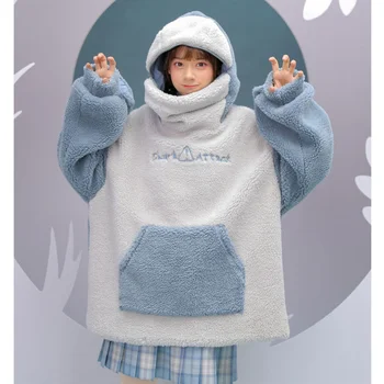 Femeile Harajuku Anime Hanorac Supradimensionate O-Neck Maneca Lunga Streetwear coreean Kawaii Kpop Toamna Iarna Top hanorace femei