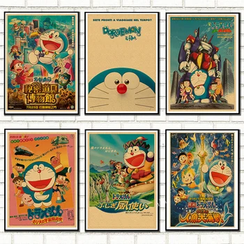 Noul Anime Clasic Doraemon Retro Poster Japonia Epocă Hârtie Kraft Poster Dormitor living Home Decor Perete Autocolante