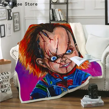 Film de groază Design Copilului de a Juca Personajul Chucky 3d Pătură Gotic Sherpa Fleece Portabil Arunca Capacul Microfibra 150*200 Dimensiune