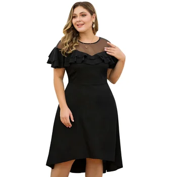 Noi Zburli O de Gât Vintage negru Rochie femei plus dimensiune rochie Respirabil, Lavabil Casual Genunchi-Lungime High Street Rochii