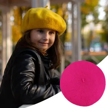 1 BUC Epocă de Iarnă Lână Cald Simplu Bereta Pentru Femei Fete Artist de Moda Simplu All-meci Casual Culoare Solidă Beanie Hat Capace