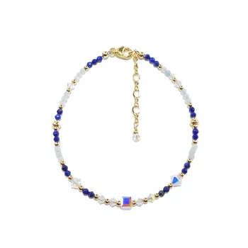 Lii Ji Naturale Acvamarin, Lapis Lazuli Cristal Aur de 14K Umplut Bratara 17+3ccm Moda Fine Bijuterii lucrate Manual Pentru Cadou