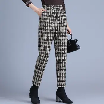 2021 New Sosire Toamnă Iarnă Stil coreean Toate Femeile-potrivit Glezna-lungime Pantaloni Casual cu nasturi Carouri Pantaloni Harem W694