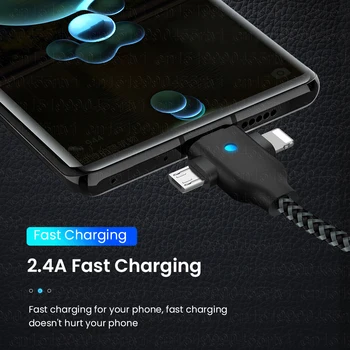LED 3 in 1 USB de Tip C Cablu pentru iPhone 13 12 11 2.4 Un 3in1 Micro USB de Tip C de Încărcare Cablu de Date pentru Huawei Samsung Xiaomi POCO X3