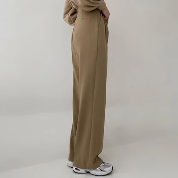 IAMSURE Epocă Solid Suitpants Elegant de Moda Casual, de Înaltă Talie Pantaloni Drepte Largi Largi Picior Pantaloni Femei 2021 Doamnelor 90