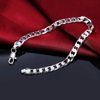 Branduri de moda de argint 925 8MM geometrice partea lanț Brățară pentru barbat femeie bijuterii de Lux petrecere de Nunta cadouri de Craciun
