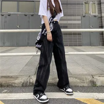 Black Tie Dye Blugi Fata Amuzant Pantaloni Pantaloni De Moda Harajuku High Street Denim Bagge Toamna Coreean Iubitul Punk Blugi Femme