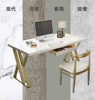 Din lemn masiv, birou de calculator modern, simplu de familie birou de studiu dormitor vopsea albă lumină de lux scaun de birou combinație