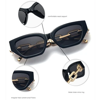 Noul Designer Lanț Doamnelor Ochi de Pisica Tendinte ochelari de Soare Brand de Lux Mici Rama de Ochelari de Soare pentru Femei de Înaltă Calitate de Metal UV400 Ochelari