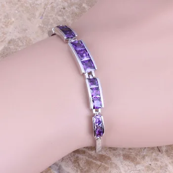 Incredibil Violet Cubic Zirconia Placat cu Argint Link-ul Lanț Brățară 7 - 8 inch Moda Bijuterii S0698
