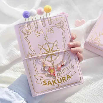 Drăguț Roz Roșu Sakura Anime volante Notebook Jurnal Pagini Colorate Spirala 6 Găuri Liant Notepad Reviste Planificator de Papetărie