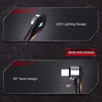 Magnetic Cablu Micro USB de Tip C Adaptor Încărcător de 90 de Grade Cot de Încărcare Rapidă Led-uri de Iluminat de Date Pentru iPhone, Samsung, xiaomi nota 8