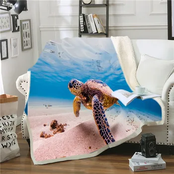 Sea Turtle Pătură Sherpa Fleece Pătură Canapea Copiii Adulți TV Pat de Călătorie Acoperă 3D Ocean Blue Print Cuvertura de pat Pentru Decor Acasă