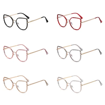 Peekaboo ochi de pisica ochelari de sex feminin lumină albastră aur roz obiectiv clar de metal moda ramă de ochelari pentru femei calculator de înaltă calitate
