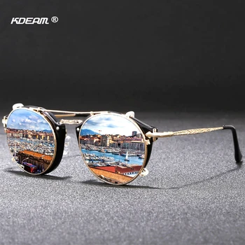 Moda Rotund ochelari de Soare Cadru Metalic UV400 KDEAM Bărbați Femei Steampunk Retro ochelari de soare de Conducere Nuante, Cu acces Gratuit la Cutie