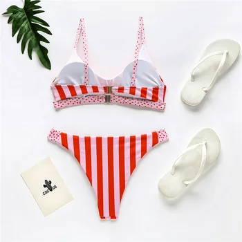 Femei Costum de Înot 2020 Stabilește Femei Stripe Print Push-Up Bandeau Bikini Set de Două Piese de Costume de baie la Mijlocul Talie Costume de baie