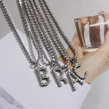 SIMT Argint Culoare Cristal Scrisoare Pandantiv Colier pentru Femei Bling Stras Clavicula Lanț Moda Noua Farmec Bijuterii Cadou