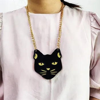 KUGUYS Moda Bijuterii Negru Cap de Pisică de Mare Pandantiv Coliere pentru Femei HipHop Animal Mens Colier Accesorii de Vară