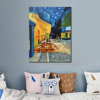 Canvas Art Cafe Terasa, Noaptea Lui Vincent Van Gogh Lucrate Manual, Pictură În Ulei De Reproducere Moderne, Peisaj, Opera De Arta Pentru Decor Dormitor