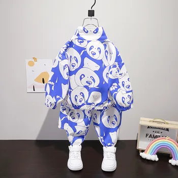 Noi Copilul Băiat Drăguț Panda Completă de Imprimare Îmbrăcăminte Set de Buzunar Pulover Topuri+ Pantaloni 2 BUC Seturi de Copii de Primavara Toamna de Cauzalitate Trening