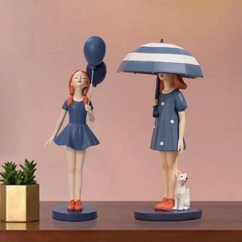 Fata Figurine Decor Acasă Rășină Statuie Modernă Albastru Decor pentru Acasă Copiii Prietena Cadou Home Decor Birou Ambarcațiuni