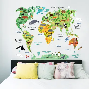 Colorat animale harta lumii autocolante de perete camera de zi acasă decoratiuni pvc decal de artă murală 037 diy birou camera copii arta de perete