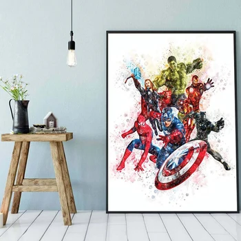 Marvel Avengers Arta de Perete Panza de Imprimare de Desene animate Pictura Acuarela Postere si Printuri super-Erou Postere Camera pentru Copii Decor de Perete