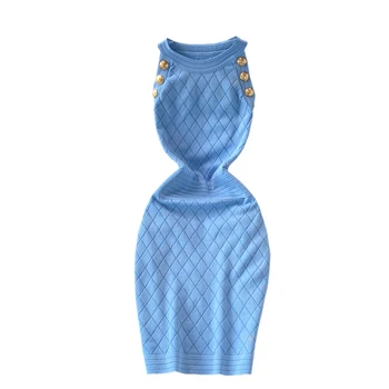 Butonul de Căpăstru knittted rochie mini 2021 bodycon slim sundress vară talie si solduri elastice tricotate sac de șold Rochii Office Lady