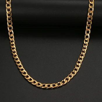 Din Oțel inoxidabil Lanț Colier pentru Barbati Femei Bijuterii Coliere Bordură Cubanez Link-ul de Colierele Vintage Ton de Aur din Metal Solid Cadouri