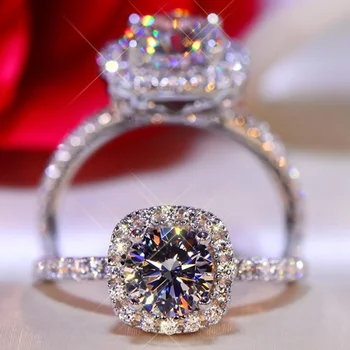 Aur alb Round Cut Moissanite Diamant Inel de Mireasă Cubic Zirconia Inel Bijuterii Design Simplu Pătrat Inel de Trupa Inele pentru Femei