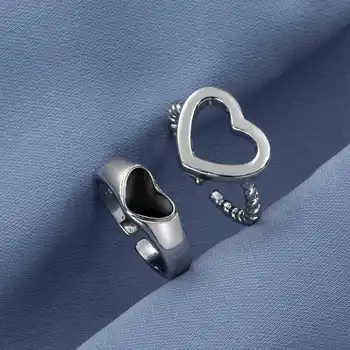 SĂRUT SOȚIA 2/buc Trendy de Culoare de Argint Lovers Inele de Cuplu Pentru Femei Fete Inima Reglabil Deschide Inele Set Moda Bijuterii Cadouri