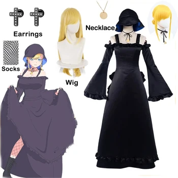 Anime Shinigami Bocchan să Kuro Domnișoara Alice Lendrott Peruca Cosplay Costum Negru Rochie Albastru Colier Șosete Palaria Pentru Femei Halloween