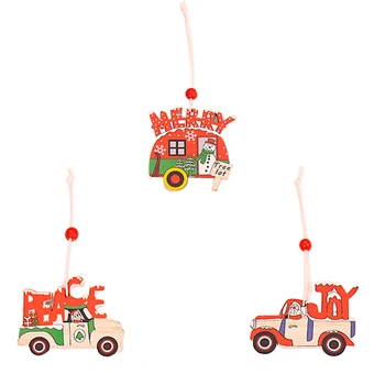 3 Buc de Crăciun Pandantiv din Lemn de Desene animate Masina Pom de Crăciun Farmec Decor Acasă Jucărie pentru Copii de Craciun Cadou de Anul Nou Ornamente