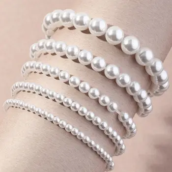 5Pcs Femei Brățară Stretch Multistrat Bijuterii din Plastic Faux Pearl Margele Brățară Nunta