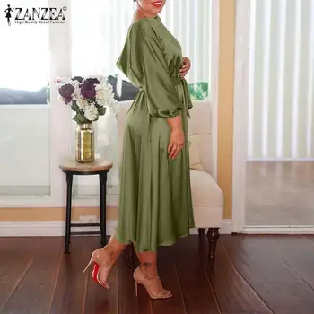 ZANZEA Solid Backless Vestido Doamna Eleganta din Satin Rochie Midi 2021 Toamna O de Gât Halat Femme Moda pentru Femei Rochii de Petrecere
