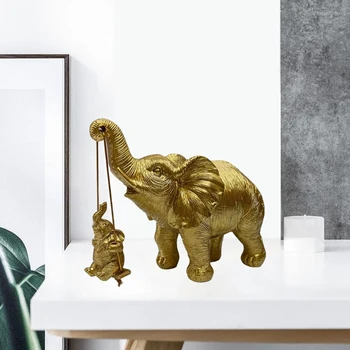 Elefant Familie Statuie Leagăn Elefant Ornament Interior Opere De Artă Figurina Raft Sculptura Magazin De Birou Art Decor De Casă Nouă