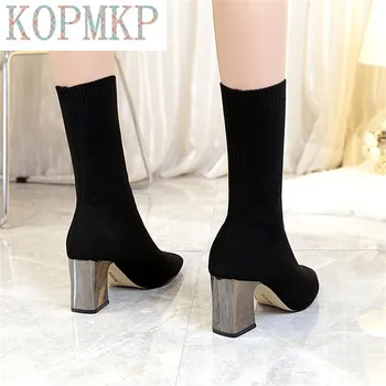 2020 Femei Sexy Negru Glezna Ciorap Cizme De Moda De Primăvară De Iarnă Întinde Șosete Cizme Indesata Tocuri Ascuțite Toe Pantofi Femei 43