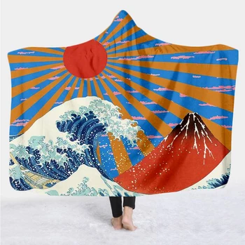 Japoneze Picturi Celebre Marele Val Patura cu Gluga Pătură 3D completă de imprimare Portabil Pătură Adulți bărbați femei Pătură stil-8 0