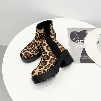 Cizme scurte pentru Femei Toamna Și Iarna 2021 Noua Moda Sexy Leopard Print pentru Femei Cizme Impermeabile cu Talpi Groase Cizme Martin