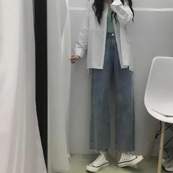 Blugi Femei Stil Japonez de Agrement largi Largi Streetwear Populare Gaura de Talie Mare-picior la nivel de Colegiu Fete Retro Doamna Lungime Completă